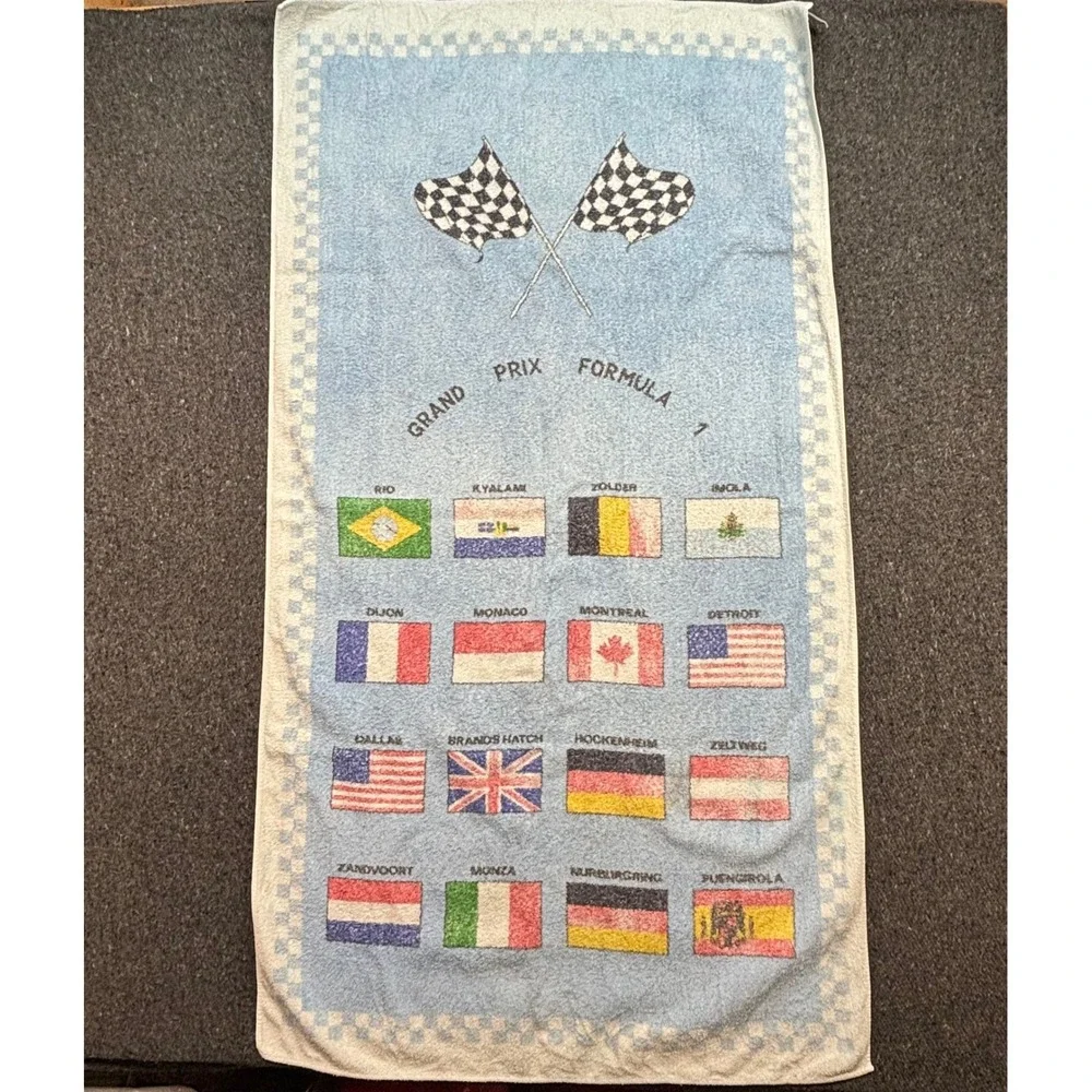 Vintage Grand‎ Prix Formula 1 Towel Italy Blue Racing Flags 80s 90s Retro Faded